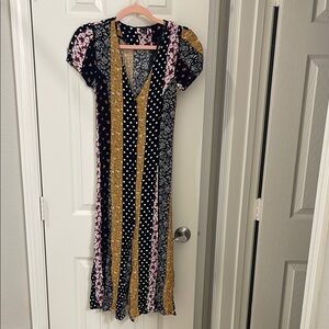 Forever 21 Blue and Yellow Puff Sleeve Sundress